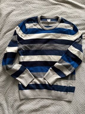 GAP Men's Striped Crewneck Sweater in Navy, Royal Blue & Light Gray